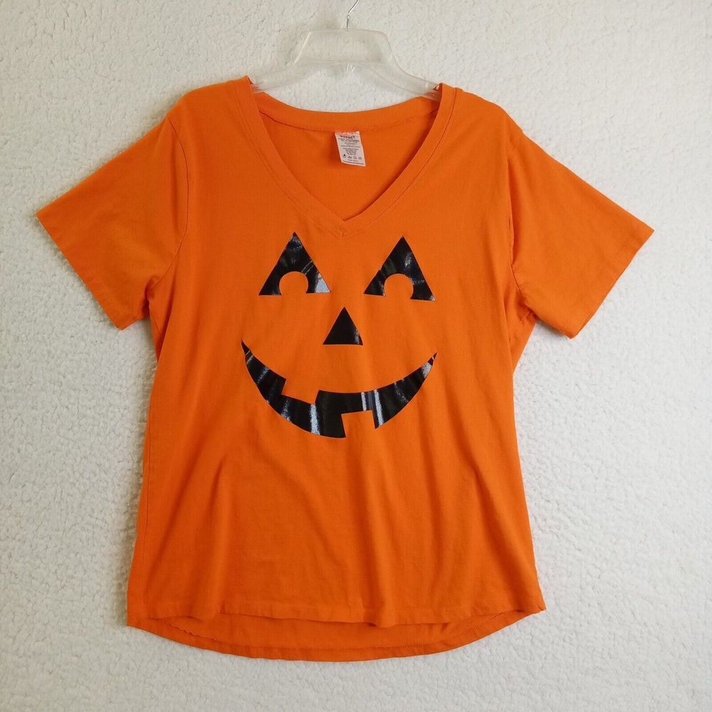 Spirit Halloween T-Shirt Adult XXL Short Sleeve Orange Cotton‎ Jack-O-Lantern
